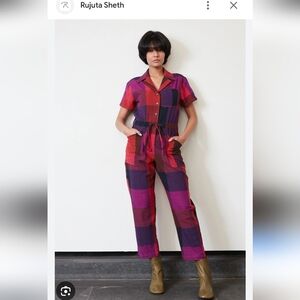 Plaid Jumpsuit in Red and Purple